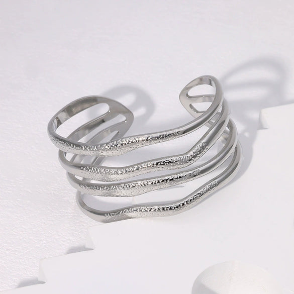Wholesale Women's Wide Version Exaggerated High End Retro Geometric Irregular Stainless Steel Gold Plated Bracelet