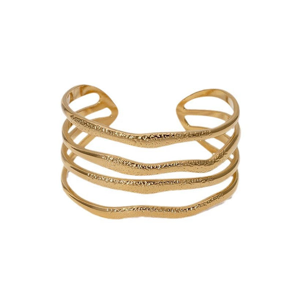 Wholesale Women's Wide Version Exaggerated High End Retro Geometric Irregular Stainless Steel Gold Plated Bracelet
