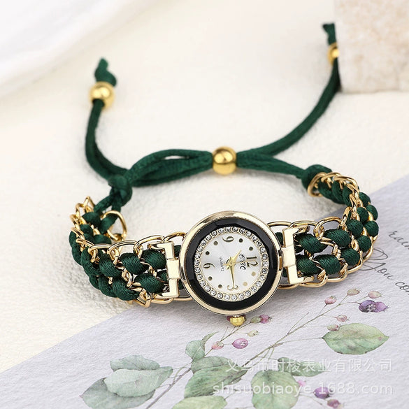 Wholesale Women's Woven Rope Quartz Watch With Alloy Case Canvas Strap And Round Dial