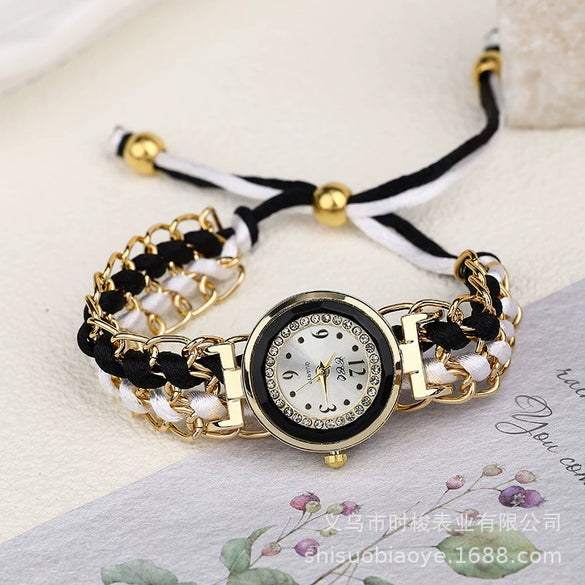 Wholesale Women's Woven Rope Quartz Watch With Alloy Case Canvas Strap And Round Dial