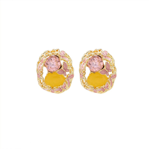 Wholesale Women's Zinc Alloy Fashion French Enamel Animal Geometric Pattern Diamond Set Butterfly Earrings