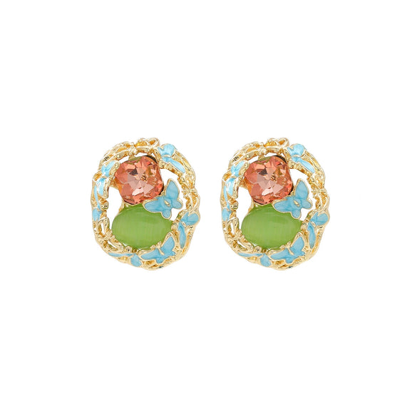 Wholesale Women's Zinc Alloy Fashion French Enamel Animal Geometric Pattern Diamond Set Butterfly Earrings