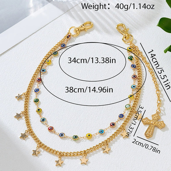 Wholesale Women's Zinc Alloy Fivepointed Star Pendant Tassel Street Punk Waist Chain