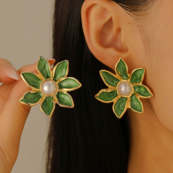 Wholesale Women's Zinc Alloy Fresh Style Oil Dropping Flower Earrings