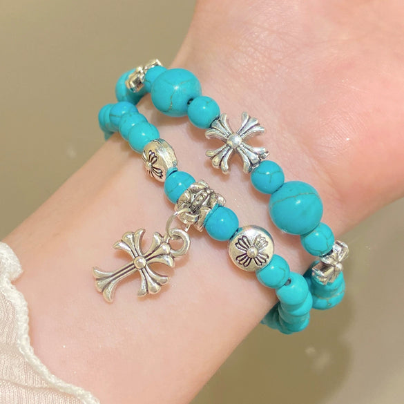 Wholesale Women's Zinc Alloy Geometric Beaded Cross Bracelet With Electroplating Jewelry