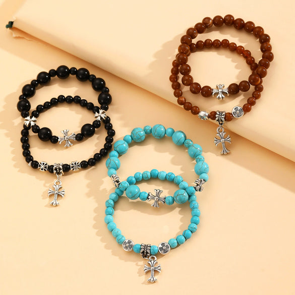 Wholesale Women's Zinc Alloy Geometric Beaded Cross Bracelet With Electroplating Jewelry