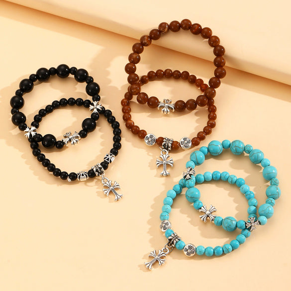 Wholesale Women's Zinc Alloy Geometric Beaded Cross Bracelet With Electroplating Jewelry