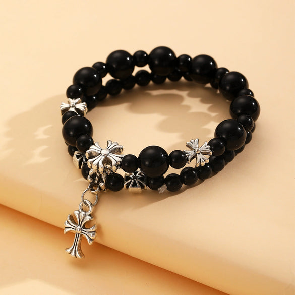Wholesale Women's Zinc Alloy Geometric Beaded Cross Bracelet With Electroplating Jewelry