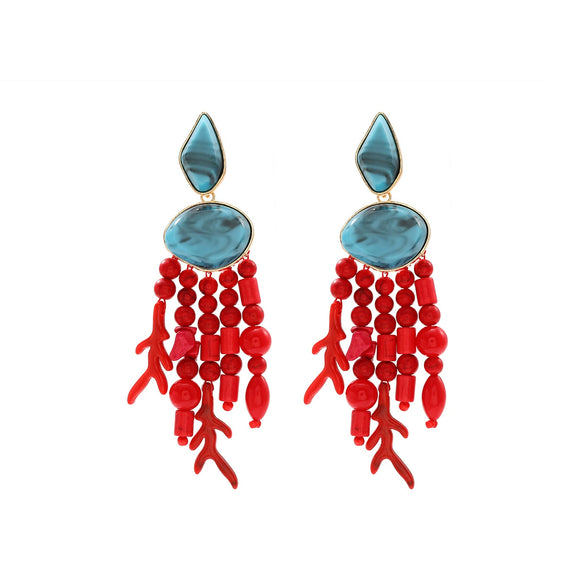 Wholesale Women's Zinc Alloy Geometric Earrings With Red Branch Tassel Light Luxury Style Electroplating