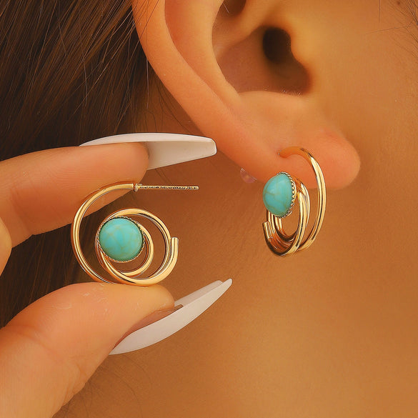 Wholesale Women's Zinc Alloy Geometric Electroplated Cring Earrings With Natural Stone Pearls