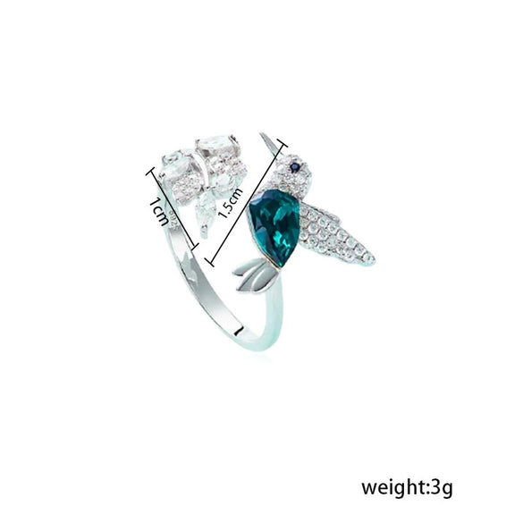 Wholesale Women's Zinc Alloy Hummingbird Ring With Diamond Design