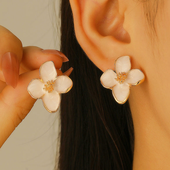 Wholesale Women's Zinc Alloy Oil Dripping Flower Earrings