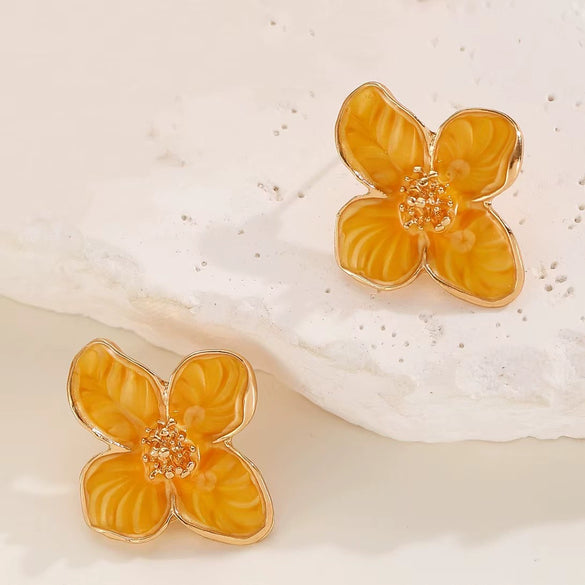 Wholesale Women's Zinc Alloy Oil Dripping Flower Earrings