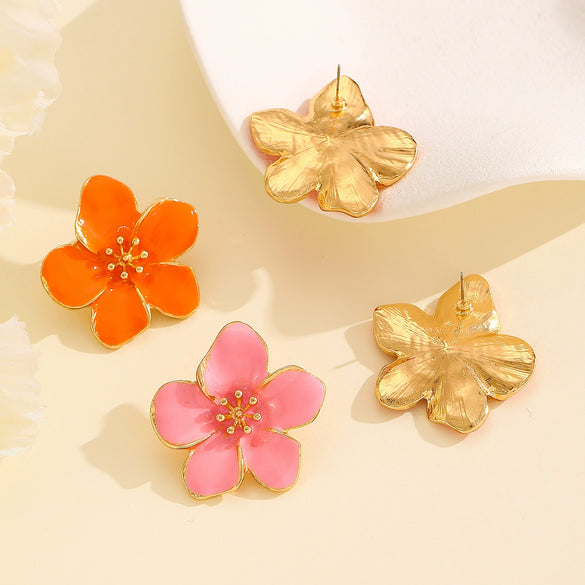 Wholesale Women's Zinc Alloy Oil Dripping Flower Earrings