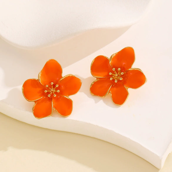 Wholesale Women's Zinc Alloy Oil Dripping Flower Earrings