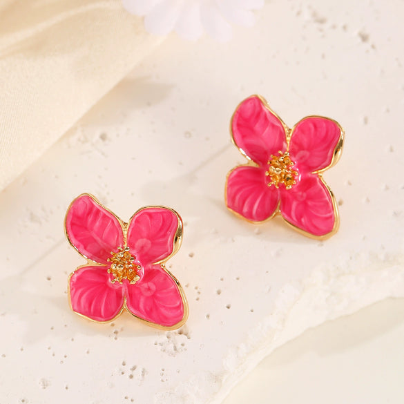 Wholesale Women's Zinc Alloy Oil Dripping Flower Earrings