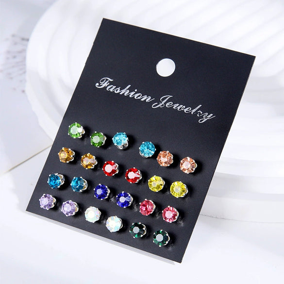 Wholesale Women's Zircon Earrings Set Zinc Alloy Geometric Style Diamond Design