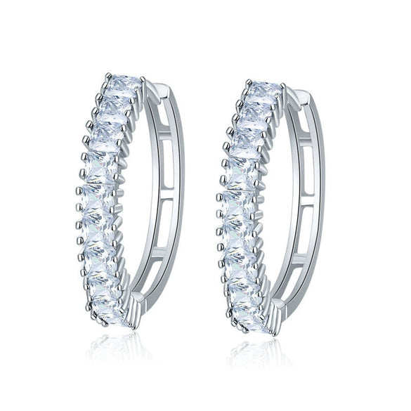 Wholesale Women's Zircon Earrings With Large Circle Shape And Single Row Crystal Featuring Flower Pattern And Electroplating Treatment