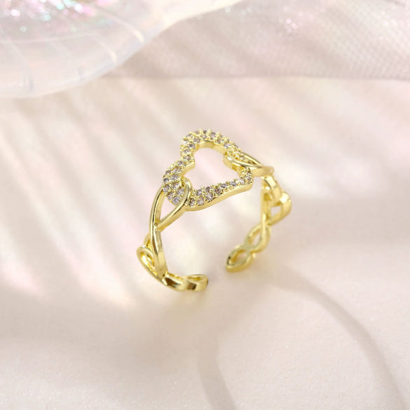 Wholesale Women's Zircon Heart Geometric Open Adjustable Ring