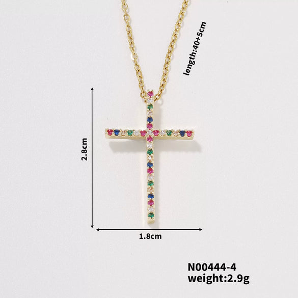 Wholesale Women's Zircon Multicolor Cross Twisted Chain Necklace Fashion Geometric Style