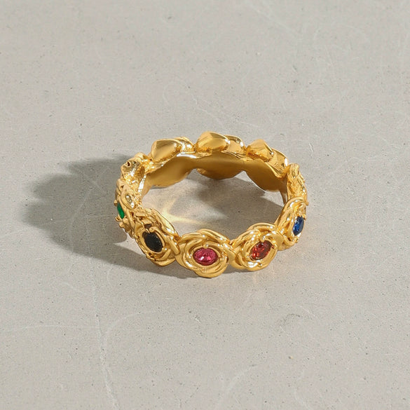 Wholesale Women's Zircon Rose Geometric Plant Flowers Style Stainless Steel Ring With Electroplating Treatment Light Luxury High End Jewelry Non Fading
