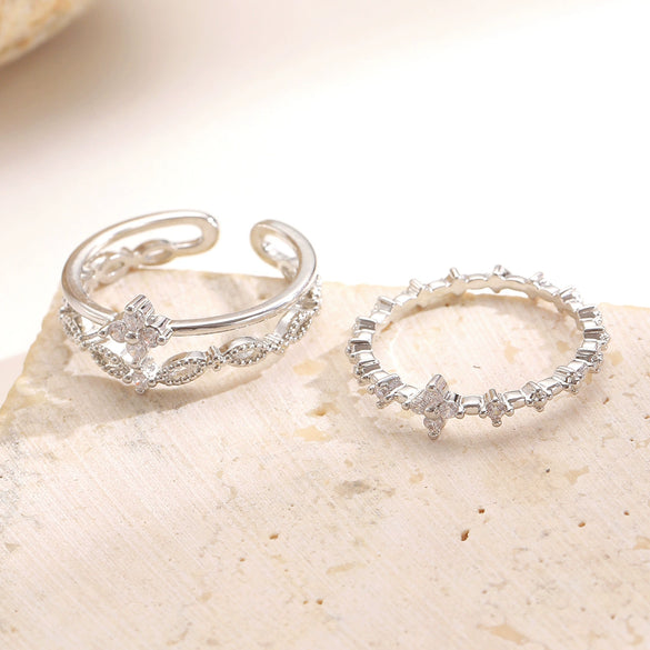 Wholesale Women's Zirconencrusted Copper Flower Ring Light Luxury Style
