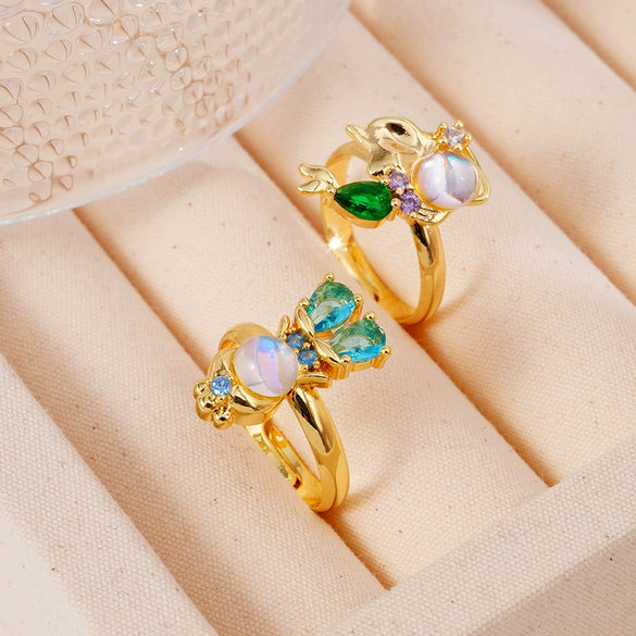 Wholesale Women's Zirconia Ring Copper Geometric Cartoon Characters Electroplated Style