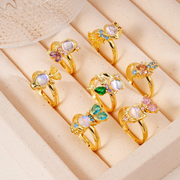 Wholesale Women's Zirconia Ring Copper Geometric Cartoon Characters Electroplated Style