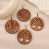 Wholesale Wood Earrings With Geometric And Leaves Pattern Hollow And Cutting Design For Women