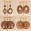 Wholesale Wood Earrings With Geometric And Leaves Pattern Hollow And Cutting Design For Women