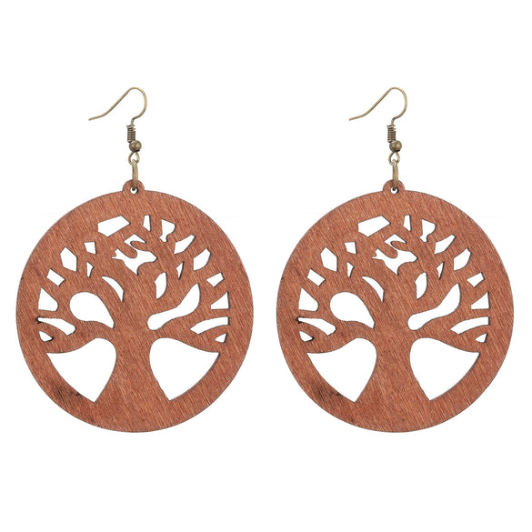 Wholesale Wood Earrings With Geometric And Leaves Pattern Hollow And Cutting Design For Women