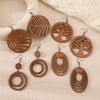 Wholesale Wood Earrings With Geometric And Leaves Pattern Hollow And Cutting Design For Women