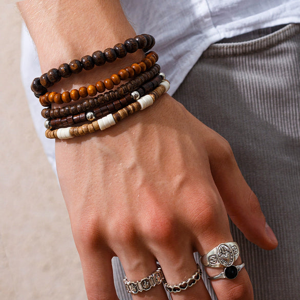 Wholesale Wooden Beaded Handmade Men's Hiphop Bracelet