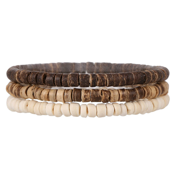 Wholesale Wooden Beads Alloy Handmade Geometric Cross Pendant Bracelet Set