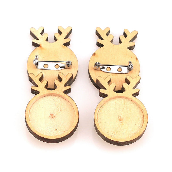 Wholesale Wooden Christmas Elk Round Brooch Base And Rings With Stainless Steel Time Gem Tray Electroplated Diy Accessories