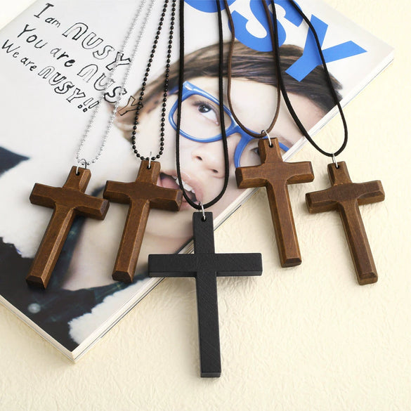 Wholesale Wooden Cross Simple Snake Bone Chain Necklace Accessories