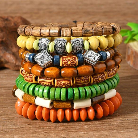 Wholesale Wooden Geometric Bead Bracelets Simple Handmade Unisex Style