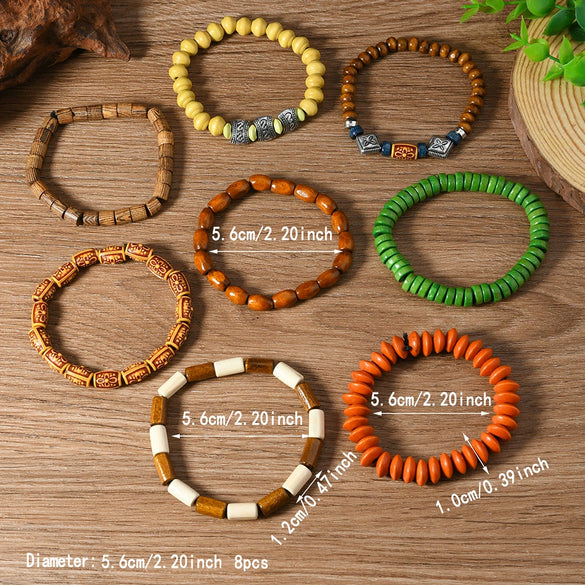 Wholesale Wooden Geometric Bead Bracelets Simple Handmade Unisex Style