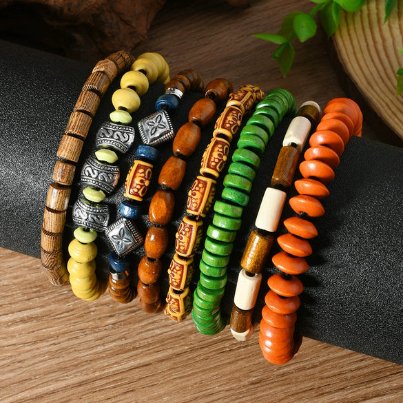 Wholesale Wooden Geometric Bead Bracelets Simple Handmade Unisex Style