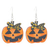Wholesale Wooden Gothic Cartoon Ghostface Pumpkin Pendant Earrings With Printing And 14K Gold Ear Needles For Women