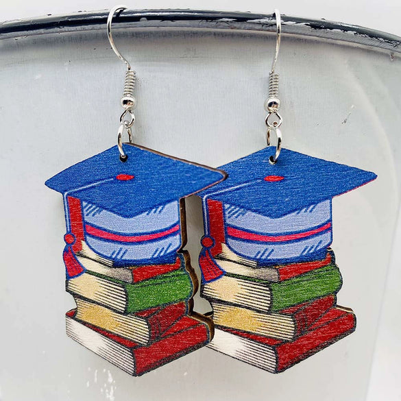 Wholesale Wooden Handmade Drop Shape Geometric Letter Printed Pendant Earrings For Women