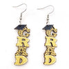 Wholesale Wooden Handmade Drop Shape Geometric Letter Printed Pendant Earrings For Women