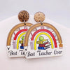 Wholesale Wooden Handmade Women's Earrings With Rainbow Apple Book Leopard Print Geometric Cartoon Characters Ushaped Letters Numbers Text Patterns