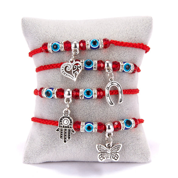 Wholesale Woven Adjustable Bracelet With Butterfly Turtle Owl Palm Blue Eyes Evil Eye Red Rope In Heart U Shape And Geometric Pattern