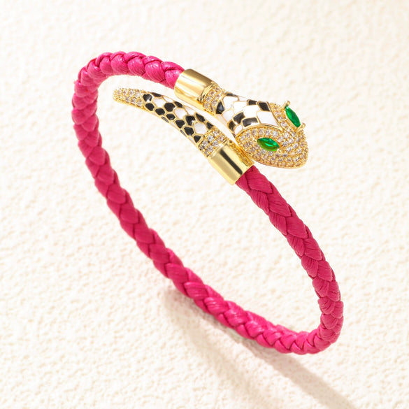 Wholesale Woven Open Bracelet Zinc Alloy Snakeshaped Vintage Rhinestone Snake Head Microinlay Animals Zodiac Style