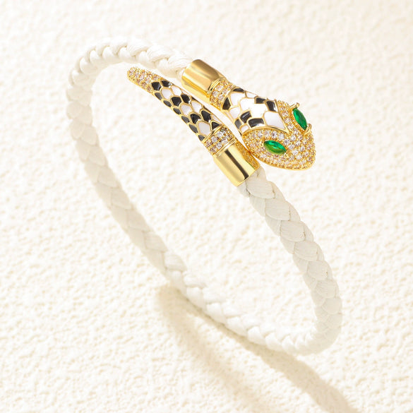 Wholesale Woven Open Bracelet Zinc Alloy Snakeshaped Vintage Rhinestone Snake Head Microinlay Animals Zodiac Style