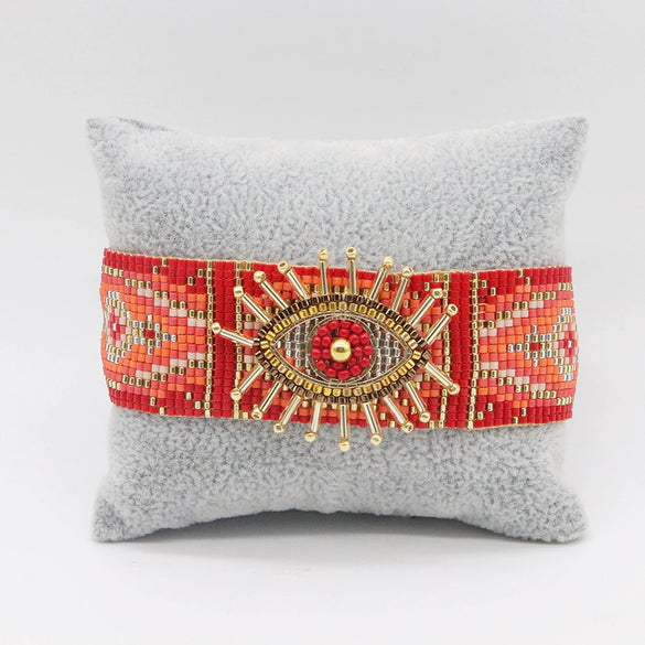 Wholesale Woven Wide Devil's Eye Bracelet With Miyuki Rice Beads Glass Glaze Material Geometric Pattern Bohemian Style Unisex