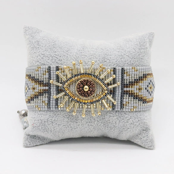 Wholesale Woven Wide Devil's Eye Bracelet With Miyuki Rice Beads Glass Glaze Material Geometric Pattern Bohemian Style Unisex