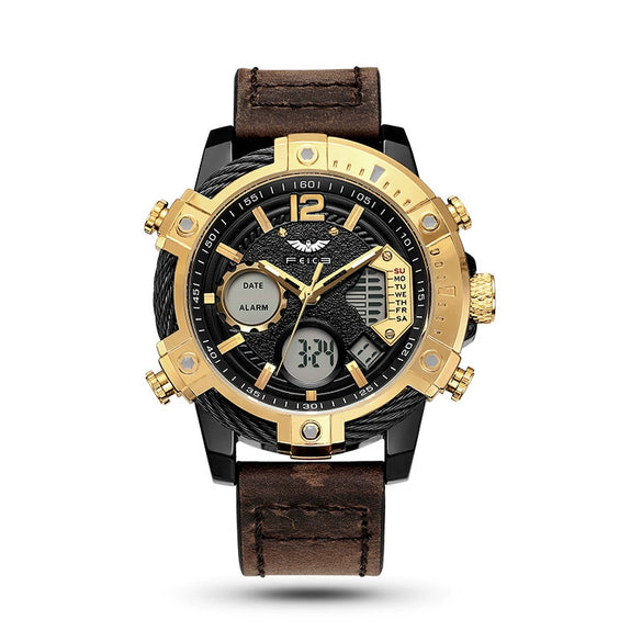 Wholesale Wrist Watch Metal Leather Stainless Steel Clasp Round Dial Luminous Outdoor Sports Double Movement Fashion Style