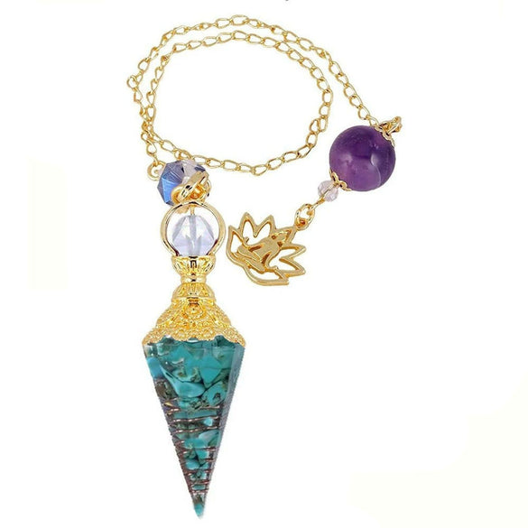 Wholesale Yoga Pendant With Natural Crystal Agate Stone Colorful Gravel In Resin Gold Handmade Geometric Hexagon Cone Shape